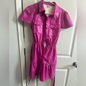 Voy hot pink faux leather tie dress